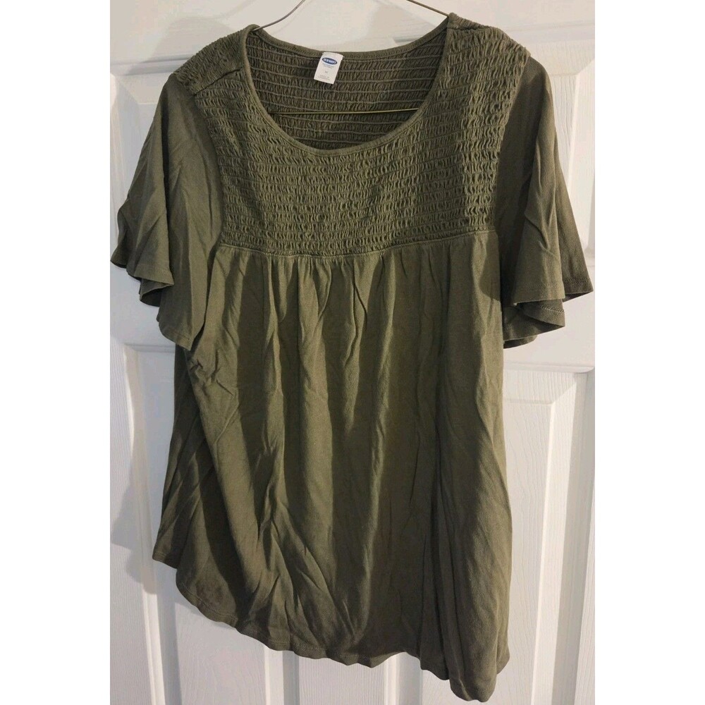 Green Old Navy Medium Womens Top Short Sleeves Olive Stylish Blouse